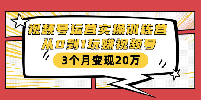 视频号运营实操训练营：从0到1玩赚视频号，3个月变现20万-锦年学吧