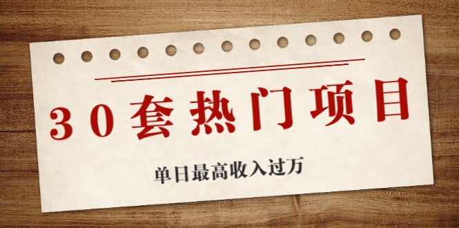 30套热门项目：单日最高收入过万 (网赚项目、朋友圈、涨粉套路、抖音、快手)等-锦年学吧