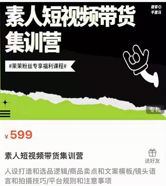 夜草与千里马素人短视频带货集训营，薛辉团队价值599-锦年学吧