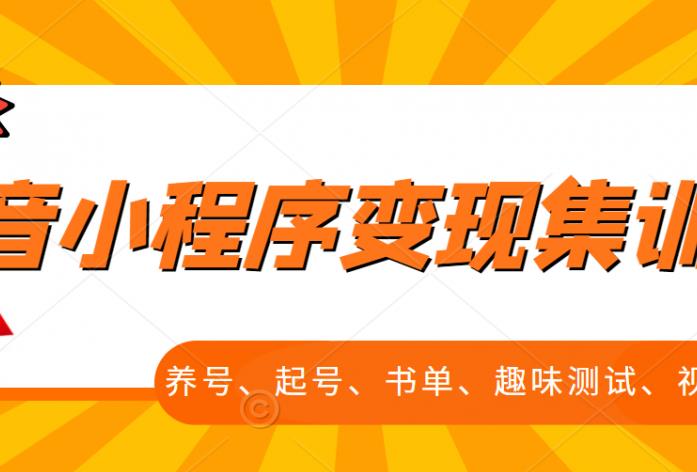 抖音小程序变现集训课，养号、起号、书单、趣味测试、视频剪辑，全套流程-锦年学吧