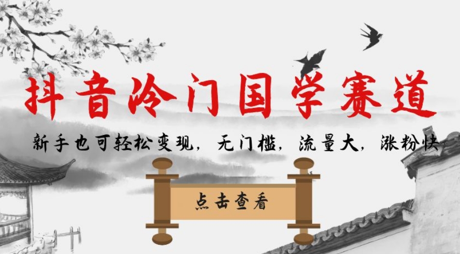 抖音冷门国学赛道，新手也可轻松变现，无门槛，流量大，涨粉快-锦年学吧