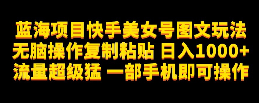 蓝海项目快手美女号图文玩法，无脑操作复制粘贴，日入1000+流量超级猛一部手机即可操作【揭秘】-锦年学吧