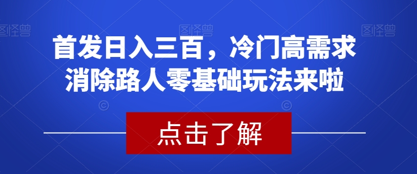 首发日入三百，冷门高需求消除路人零基础玩法来啦【揭秘】-锦年学吧