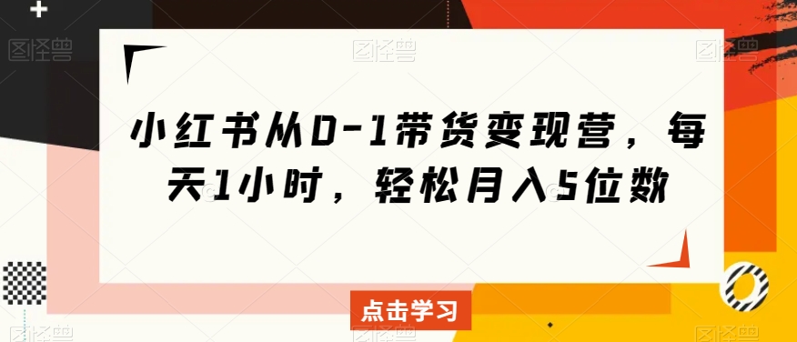 小红书从0-1带货变现营，每天1小时，轻松月入5位数-锦年学吧