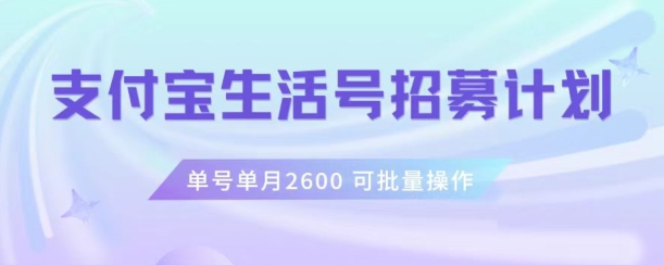 支付宝生活号作者招募计划，单号单月2600，可批量去做，工作室一人一个月轻松1w+【揭秘】-锦年学吧