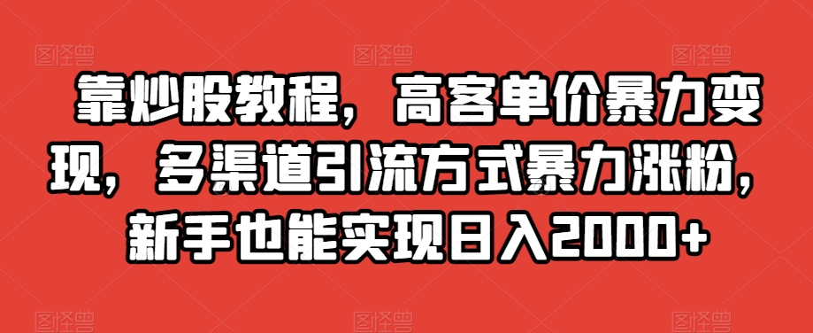 靠炒股教程，高客单价暴力变现，多渠道引流方式暴力涨粉，新手也能实现日入2000+【揭秘】-锦年学吧