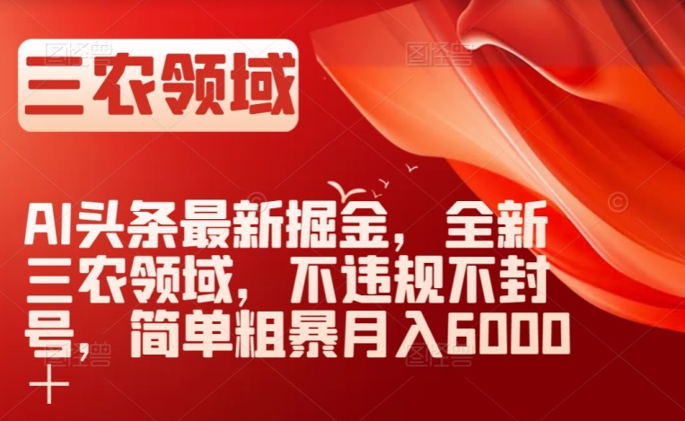 AI头条最新掘金，全新三农领域，不违规不封号，简单粗暴月入6000＋【揭秘】-锦年学吧