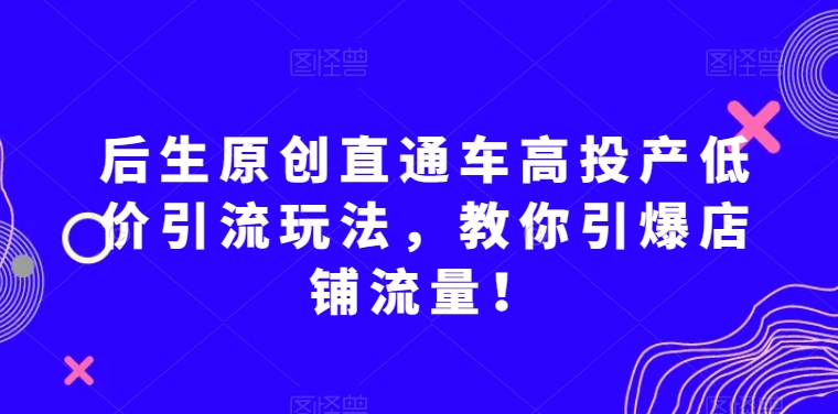 后生原创直通车高投产低价引流玩法，教你引爆店铺流量！-锦年学吧