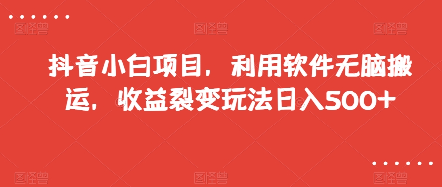 抖音小白项目，利用软件无脑搬运，收益裂变玩法日入500+【揭秘】-锦年学吧