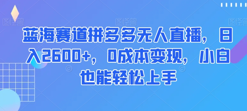 蓝海赛道拼多多无人直播，日入2600+，0成本变现，小白也能轻松上手【揭秘】-锦年学吧