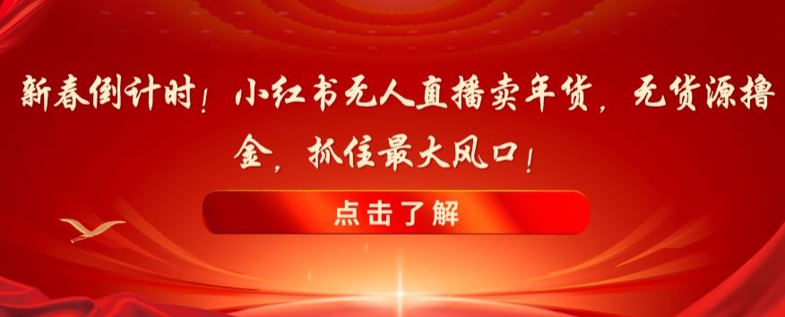 新春倒计时！小红书无人直播卖年货，无货源撸金，抓住最大风口【揭秘】-锦年学吧