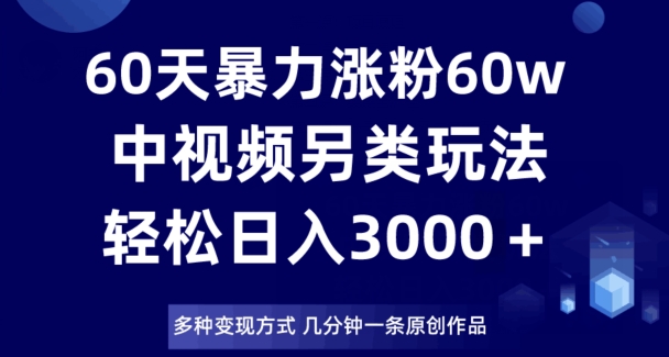 60天暴力涨粉60W，中视频另类玩法，日入3000＋，几分钟一条原创作品多种变现方式-锦年学吧