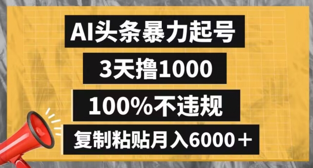 AI头条暴力起号，3天撸1000,100%不违规，复制粘贴月入6000＋【揭秘】-锦年学吧