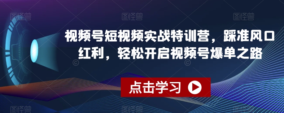 视频号短视频实战特训营，踩准风口红利，轻松开启视频号爆单之路-锦年学吧