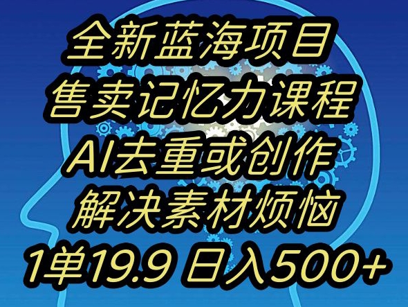 蓝海项目记忆力提升，AI去重，一单19.9日入500+【揭秘】-锦年学吧