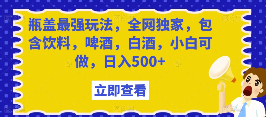 瓶盖最强玩法，全网独家，包含饮料，啤酒，白酒，小白可做，日入500+【揭秘】-锦年学吧