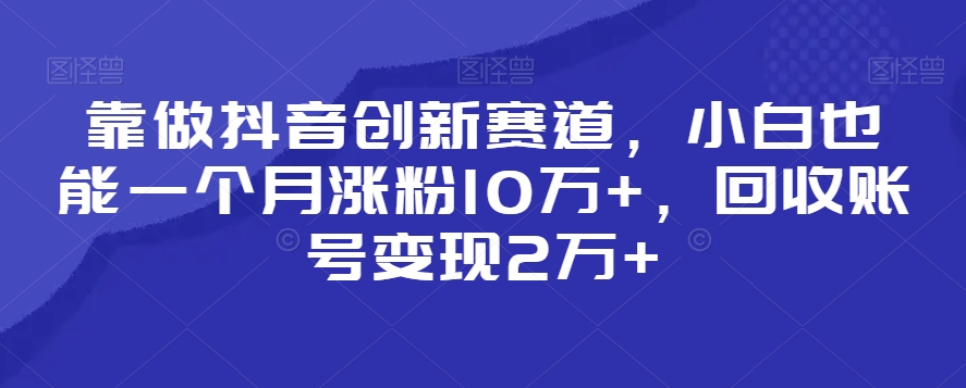 靠做抖音创新赛道，小白也能一个月涨粉10万+，回收账号变现2万+【揭秘】-锦年学吧