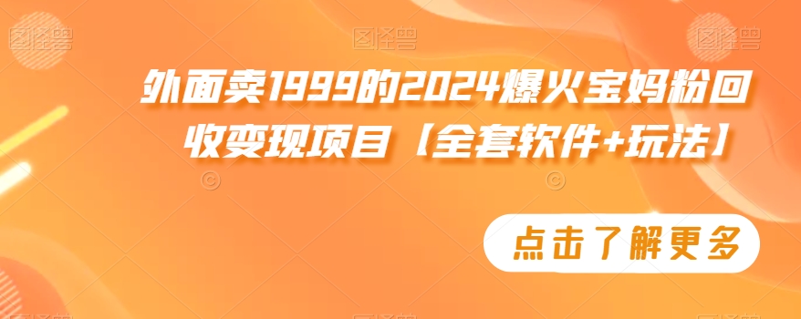 外面卖1999的2024爆火宝妈粉回收变现项目【全套软件+玩法】【揭秘】-锦年学吧