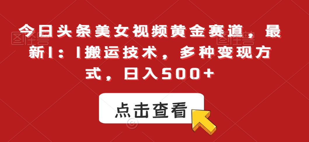 今日头条美女视频黄金赛道，最新1：1搬运技术，多种变现方式，日入500+【揭秘】-锦年学吧