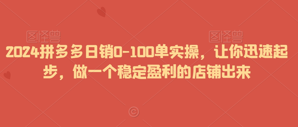 2024拼多多日销0-100单实操，让你迅速起步，做一个稳定盈利的店铺出来-锦年学吧