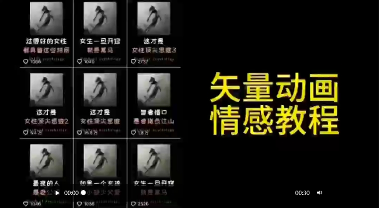 矢量动画情感教程：高点赞涨粉，适合情感、思维、创业教育等赛道-锦年学吧