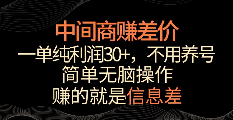 中间商赚差价，一单纯利润30+，简单无脑操作，赚的就是信息差，轻轻松松日入1000+【揭秘】-锦年学吧