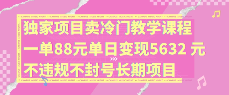 独家项目卖冷门教学课程一单88元单日变现5632元违规不封号长期项目【揭秘】-锦年学吧