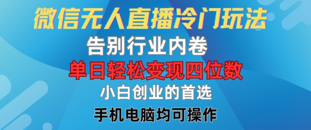 微信无人直播冷门玩法，告别行业内卷，单日轻松变现四位数，小白的创业首选【揭秘】-锦年学吧