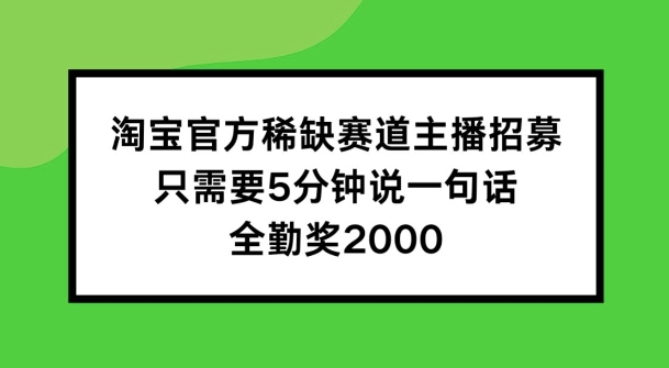 淘宝官方稀缺赛道主播招募 ，只需要5分钟说一句话， 全勤奖2000【揭秘】-锦年学吧