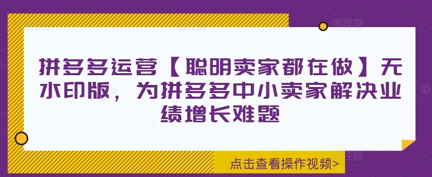 拼多多运营【聪明卖家都在做】无水印版，为拼多多中小卖家解决业绩增长难题-锦年学吧