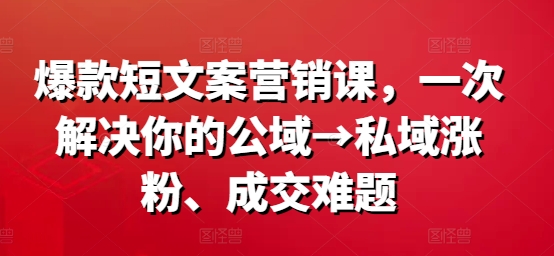 爆款短文案营销课，一次解决你的公域→私域涨粉、成交难题-锦年学吧