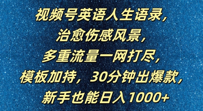 视频号英语人生语录，多重流量一网打尽，模板加持，30分钟出爆款，新手也能日入1000+【揭秘】-锦年学吧