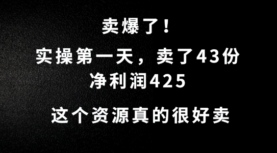 这个资源，需求很大，实操第一天卖了43份，净利润425【揭秘】-锦年学吧