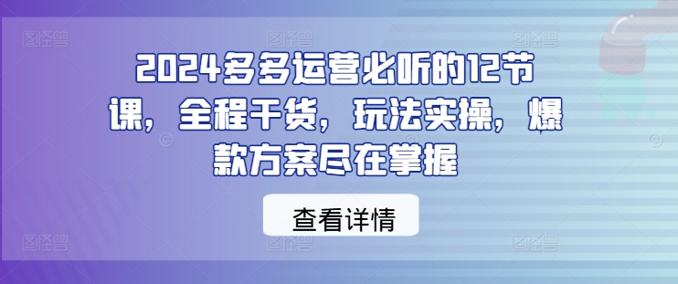 2024多多运营必听的12节课，全程干货，玩法实操，爆款方案尽在掌握-锦年学吧