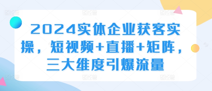 2024实体企业获客实操，短视频+直播+矩阵，三大维度引爆流量-锦年学吧