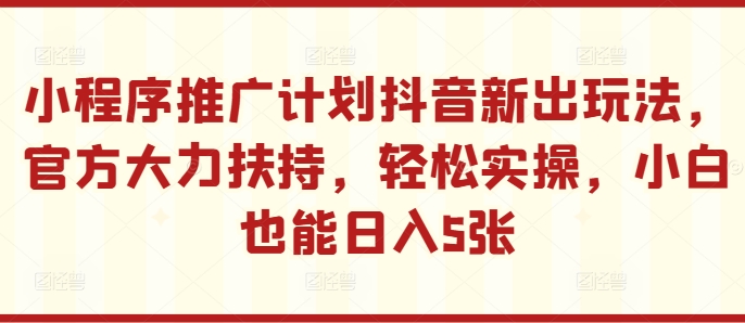 小程序推广计划抖音新出玩法，官方大力扶持，轻松实操，小白也能日入5张【揭秘】-锦年学吧