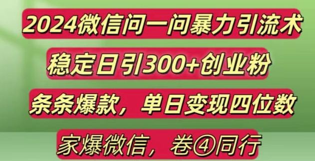 2024最新微信问一问暴力引流300+创业粉,条条爆款单日变现四位数【揭秘】-锦年学吧