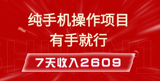 纯手机操作的小项目，有手就能做，7天收入2609+实操教程【揭秘】-锦年学吧